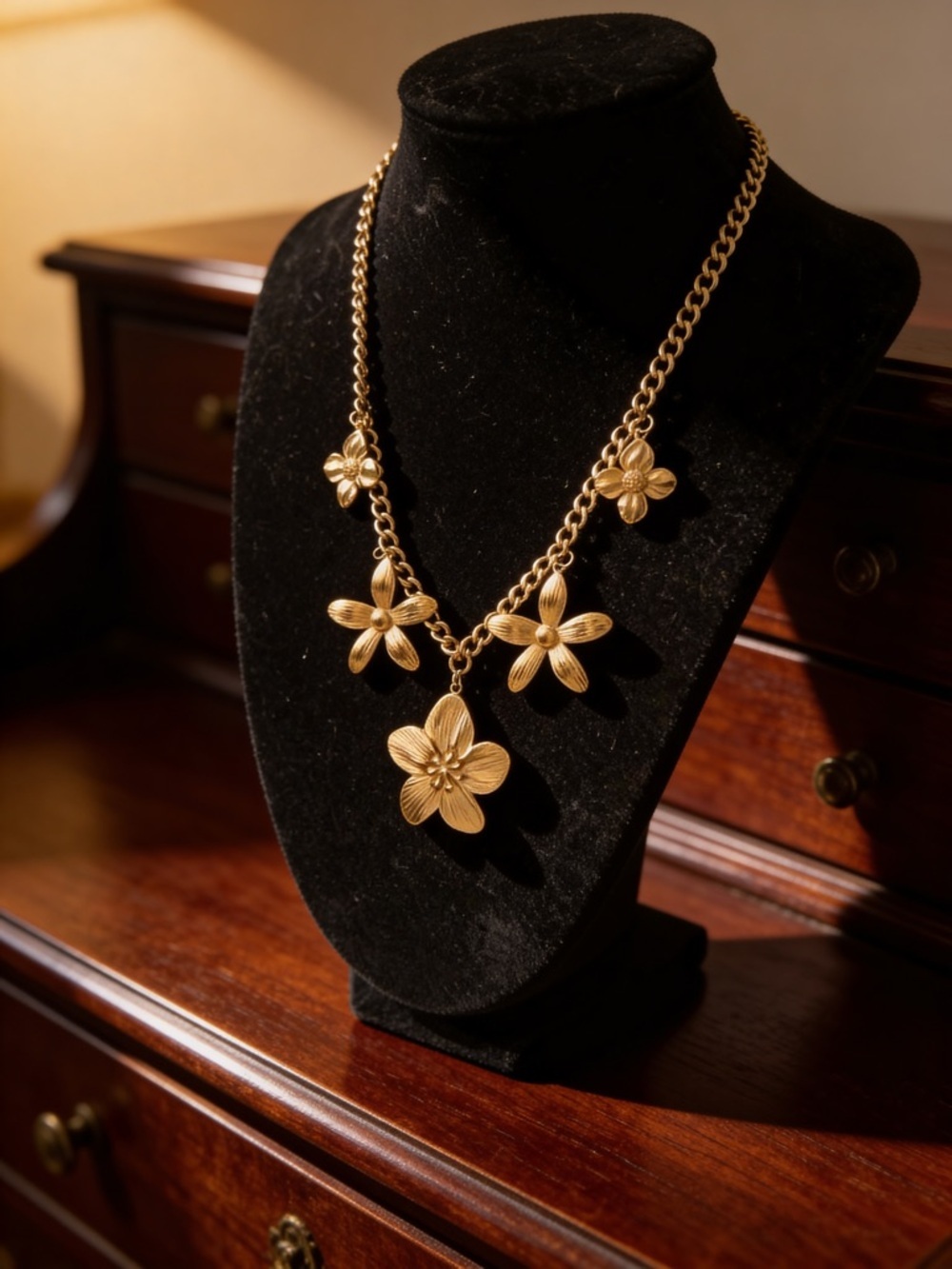 Gold Floral Pendant Statement Necklace - Women Jewelry